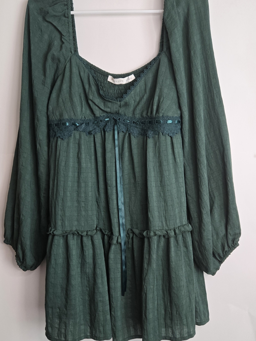 Altar'd State Forest Green Lace-Trim Boho Peasant Tunic